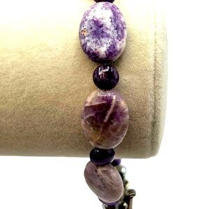 Natural Amethyst & Jasper Beaded Bracelet With Toggle Clasp